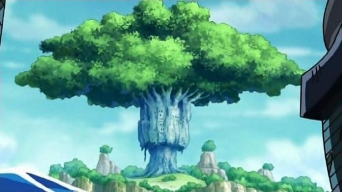 Uma árvore gigantesca bem no meio de uma ilha.