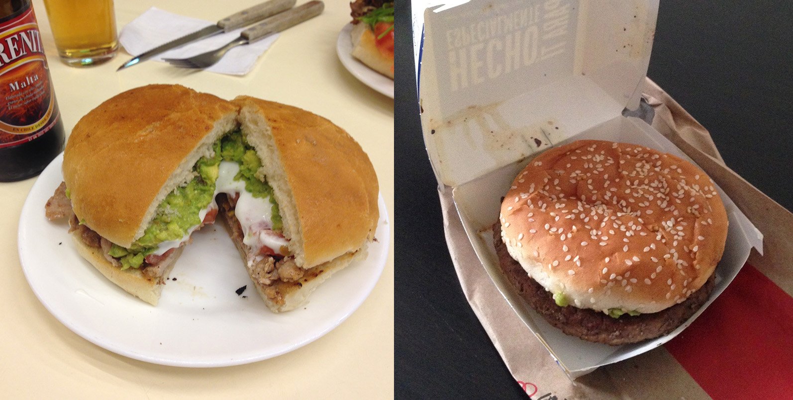 Hamburgers do Chile, um local e outro mais industrializado do Mc Donalds.